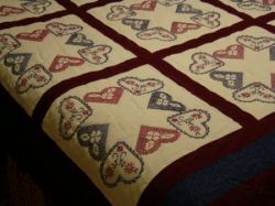 Applique - Blue & Burgundy Hearts - photos of details